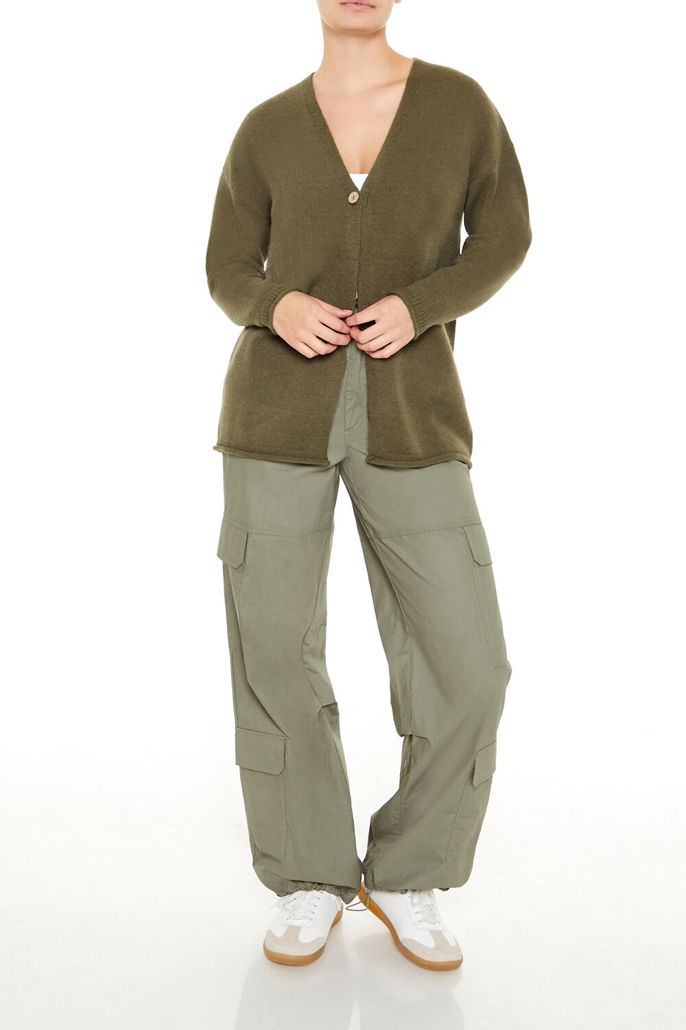 Forever 21 Split-Hem Cardigan Sweater - olivine - Bonton