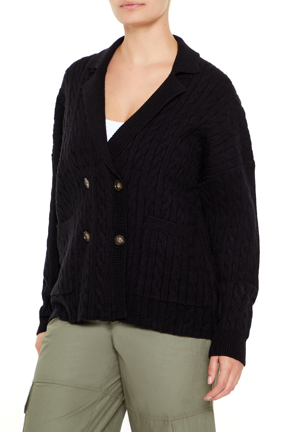  Forever 21 Double-Breasted Cardigan Sweater - black - Bonton