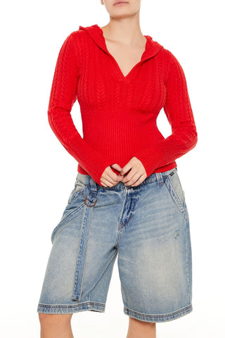 Hooded Cable Knit Sweater