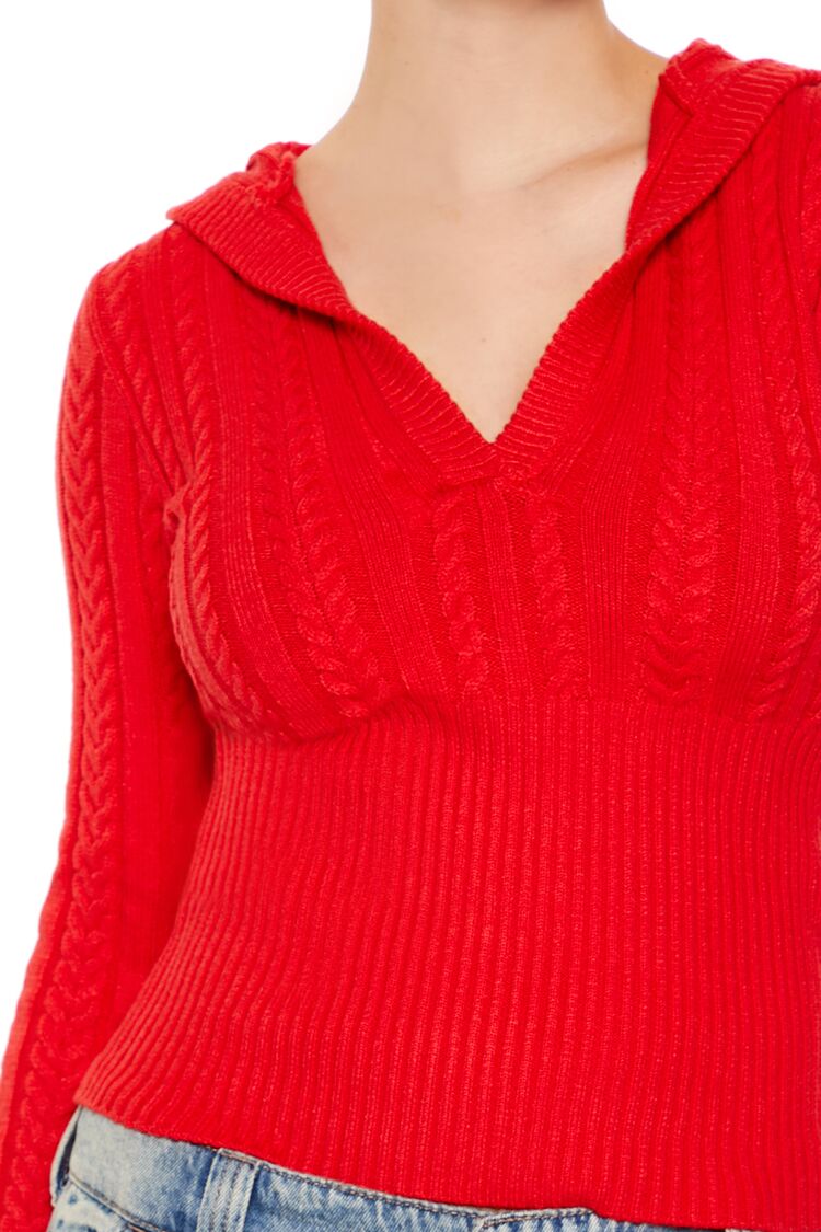  Forever 21 Hooded Cable Knit Sweater - high risk red - Bonton