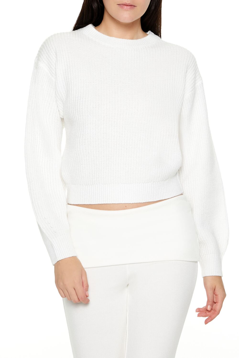  Forever 21 Cropped Drop-Sleeve Sweater - white - Bonton