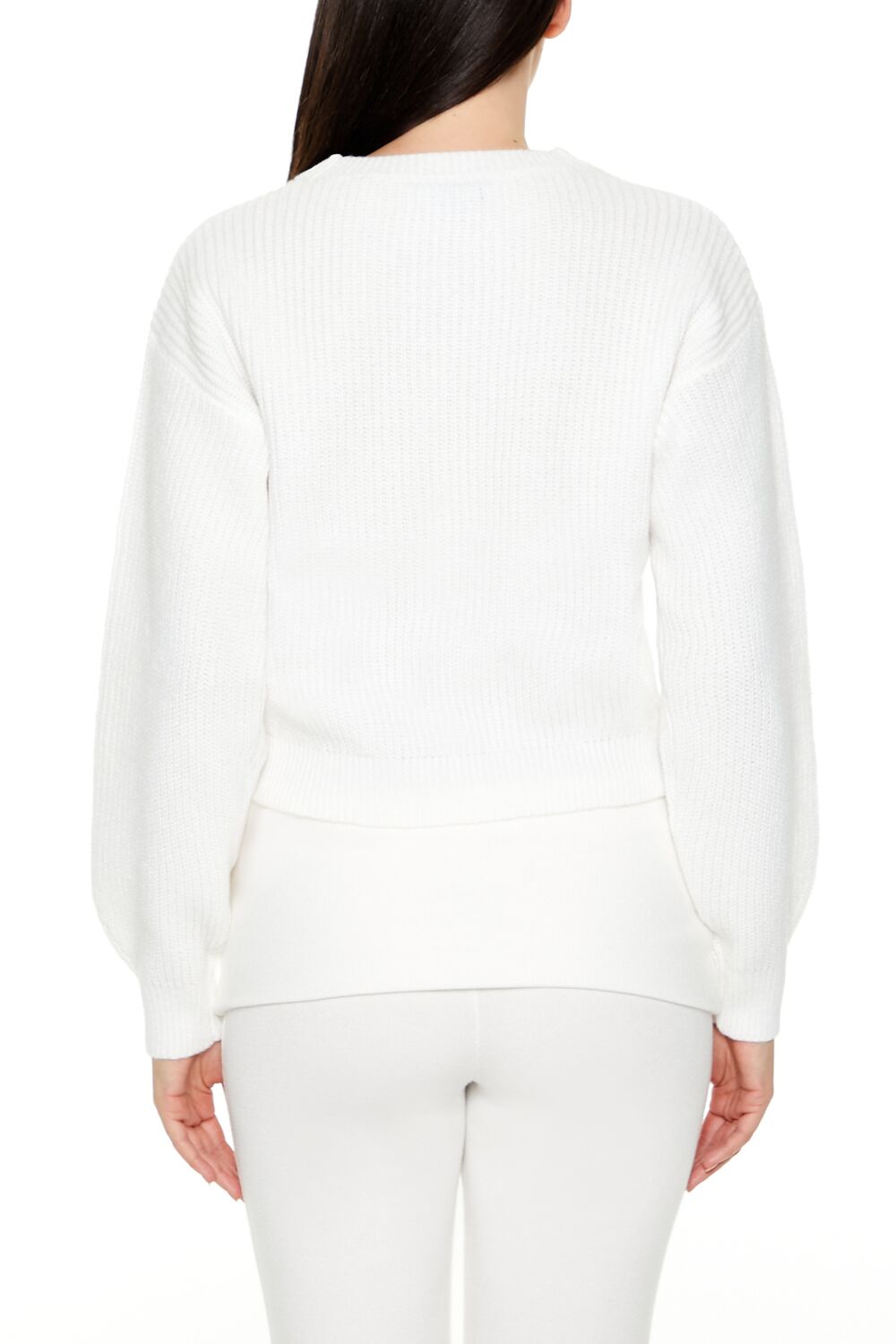  Forever 21 Cropped Drop-Sleeve Sweater - white - Bonton