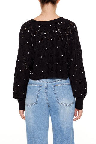 Faux Gem Cropped Cardigan Sweater