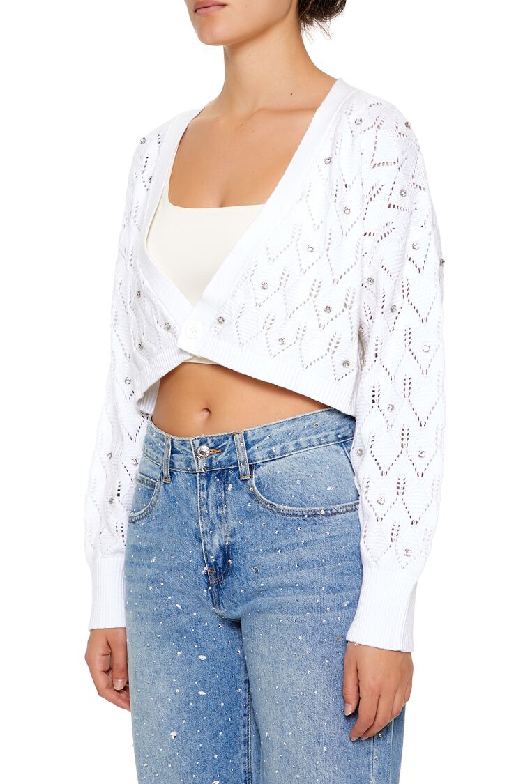  Forever 21 Faux Gem Cropped Cardigan Sweater - black - Bonton