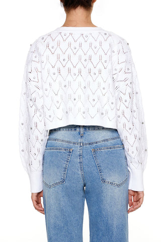 Faux Gem Cropped Cardigan Sweater