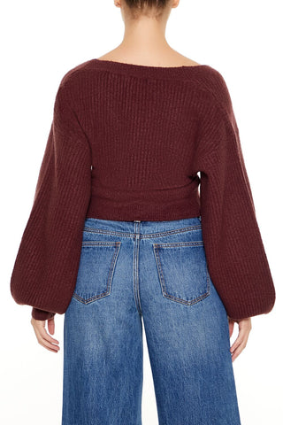 Peasant-Sleeve Surplice Sweater