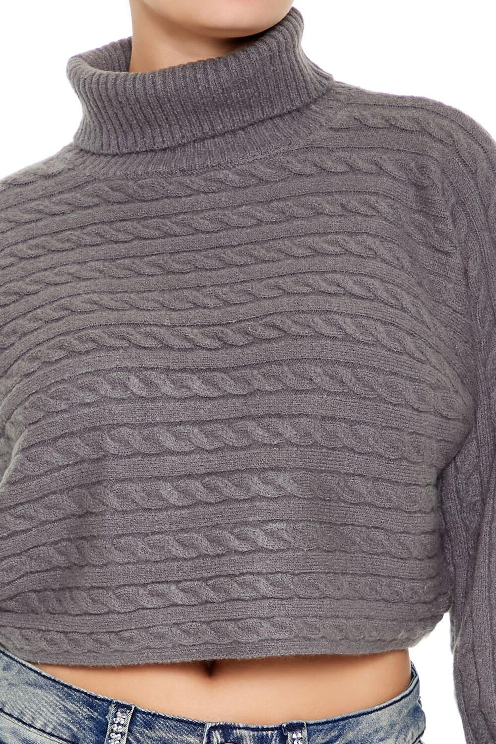  Forever 21 Cable Knit Turtleneck Sweater - dark grey - Bonton