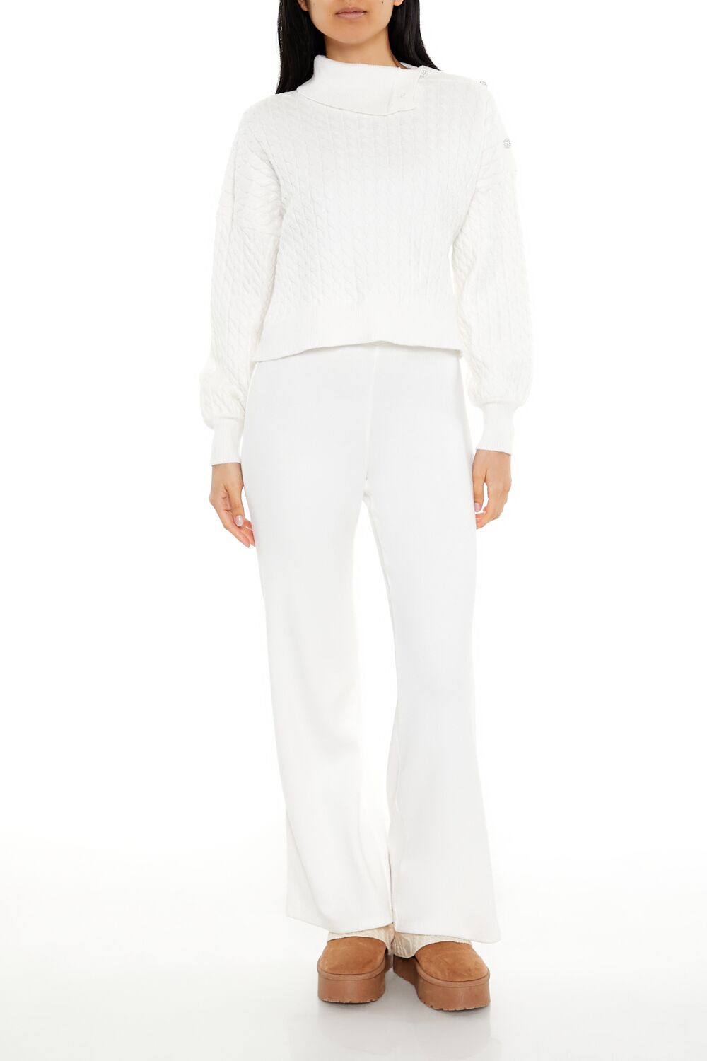  Forever 21 Faux Pearl Cable Knit Sweater - egret - Bonton