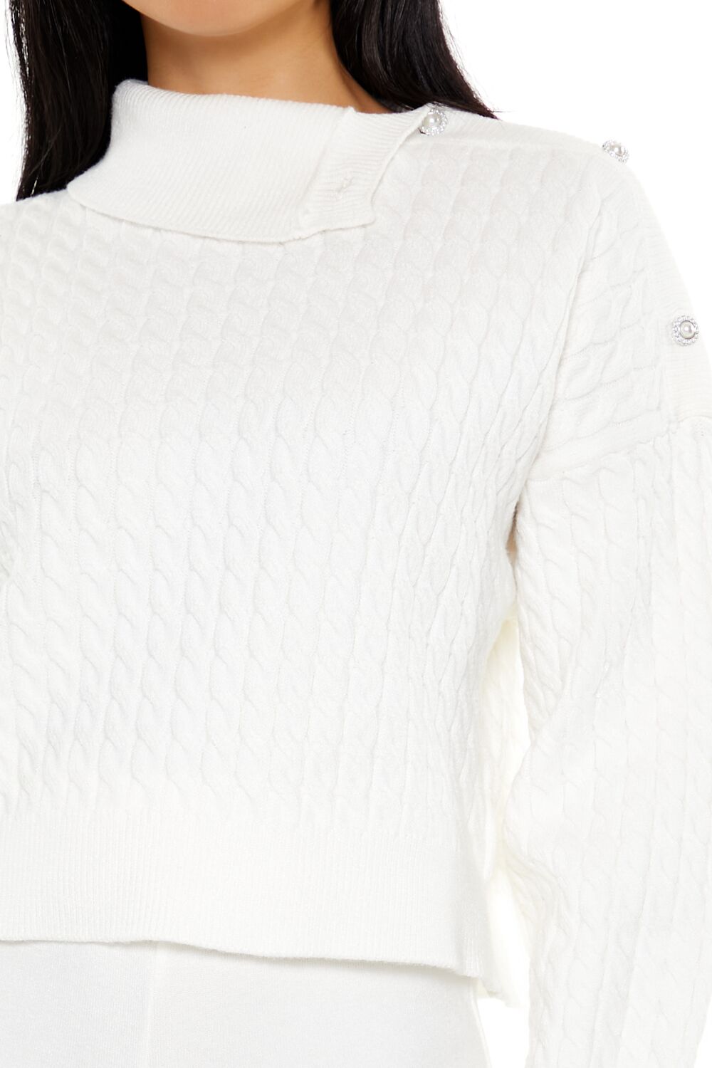  Forever 21 Faux Pearl Cable Knit Sweater - egret - Bonton