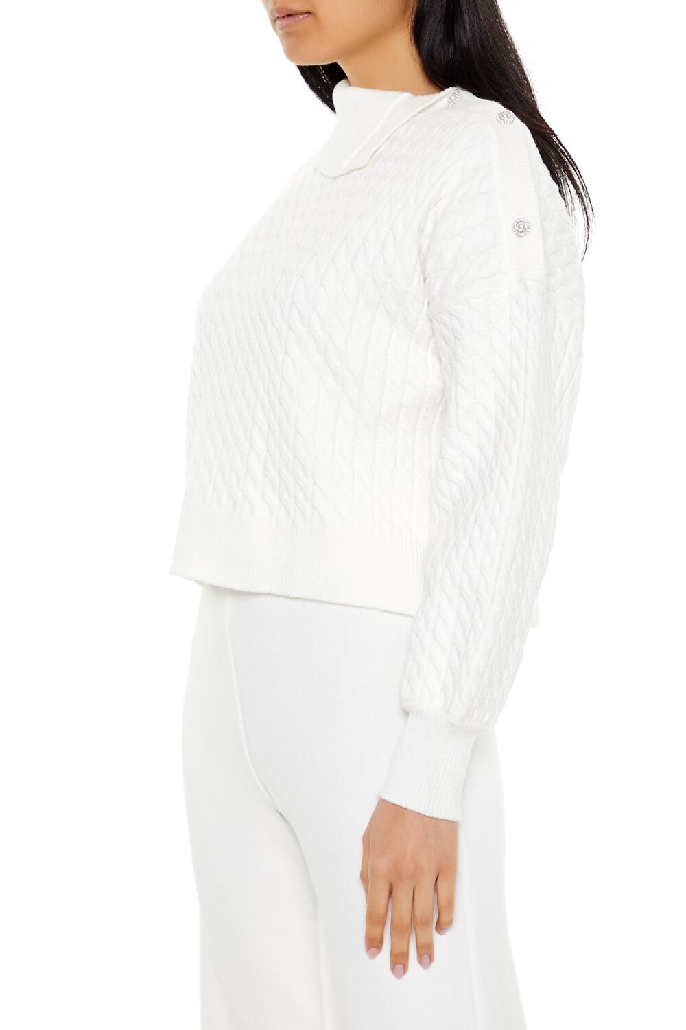  Forever 21 Faux Pearl Cable Knit Sweater - egret - Bonton