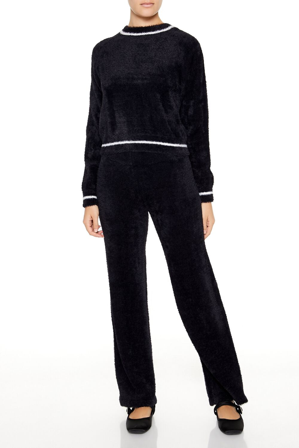 Forever 21 Two-Tone Fuzzy Knit Sweater - black white - Bonton