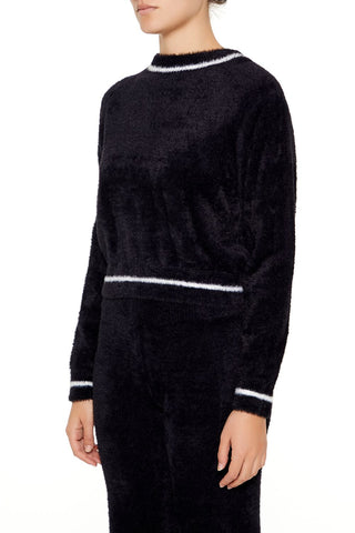 Two-Tone Fuzzy Knit Sweater