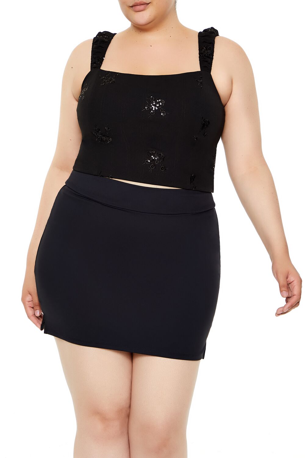  Forever 21 Plus Size Flower Sequin Crop Top - black - Bonton