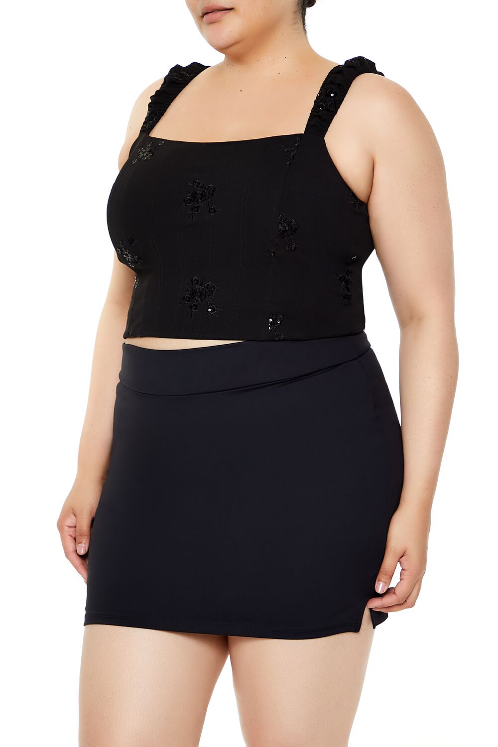  Forever 21 Plus Size Flower Sequin Crop Top - black - Bonton