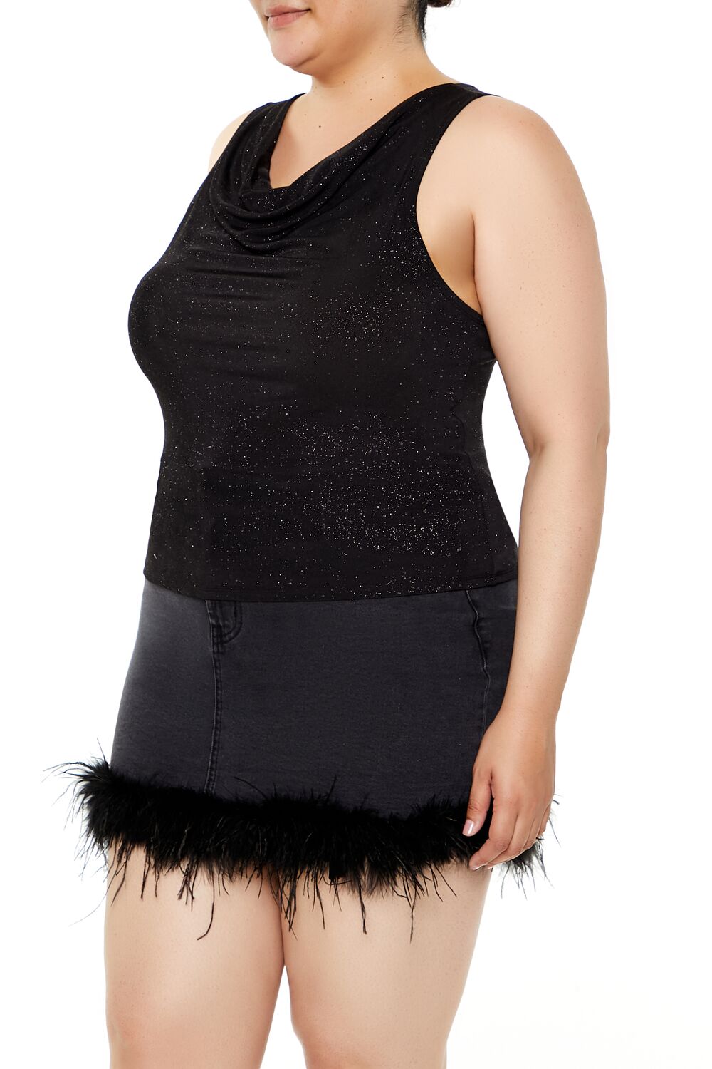  Forever 21 Plus Size Glitter Knit Cowl Tank Top - black - Bonton