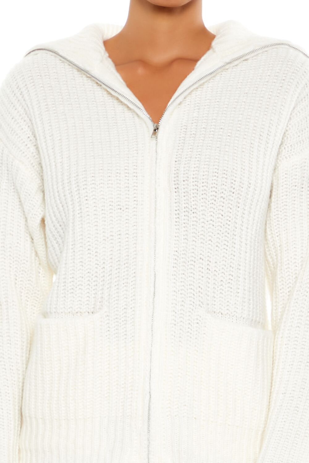  Forever 21 Ribbed Knit Zip-Up Sweater - white - Bonton