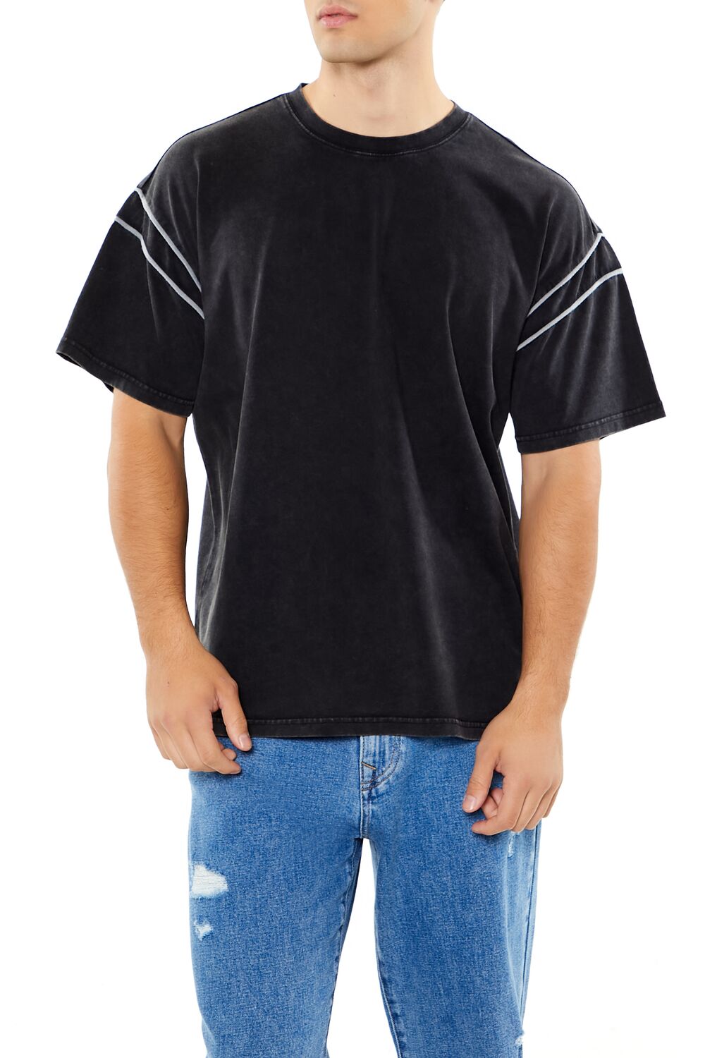  Forever 21 Two-Tone Mineral Wash Tee - black grey - Bonton