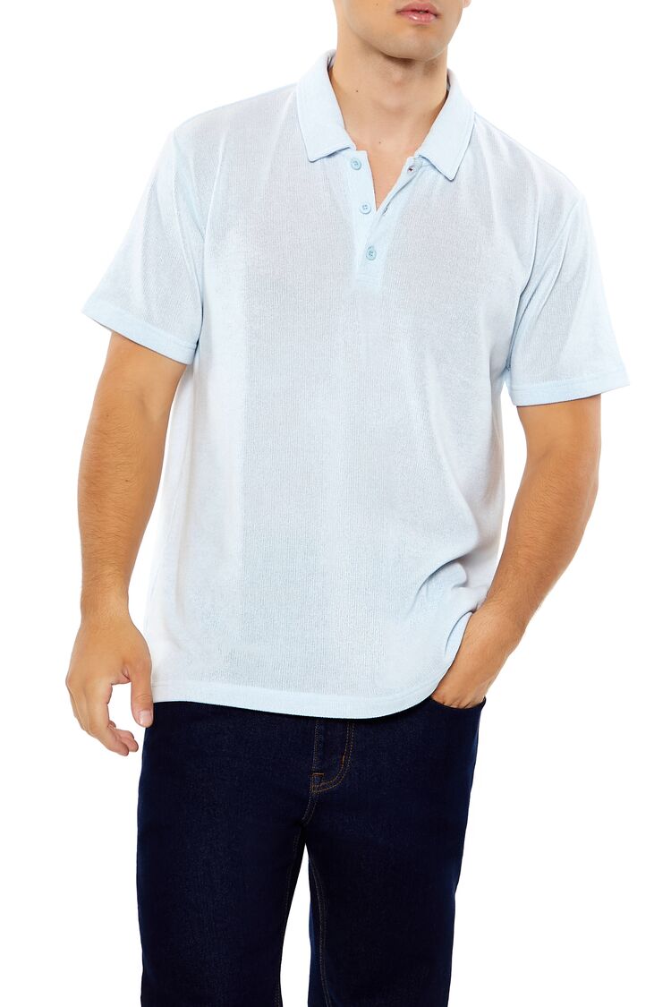  Forever 21 Soft Ribbed Knit Polo Shirt - light blue - Bonton