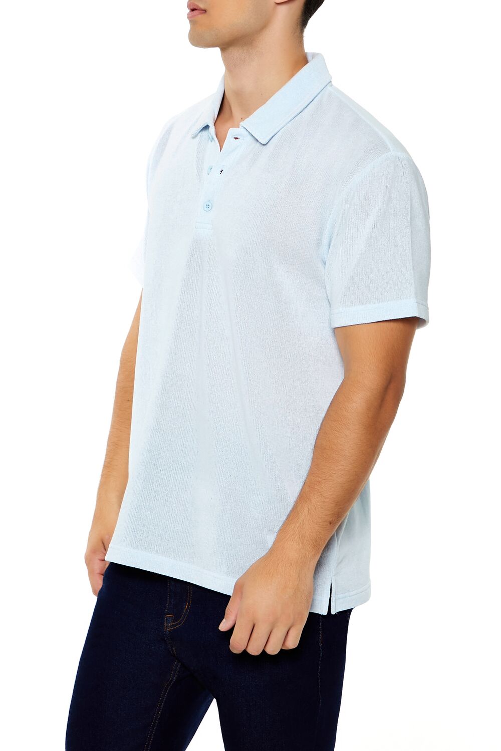  Forever 21 Soft Ribbed Knit Polo Shirt - light blue - Bonton