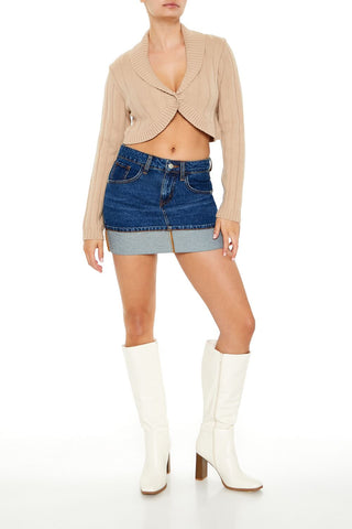 Cropped Rib-Knit Cardigan Sweater