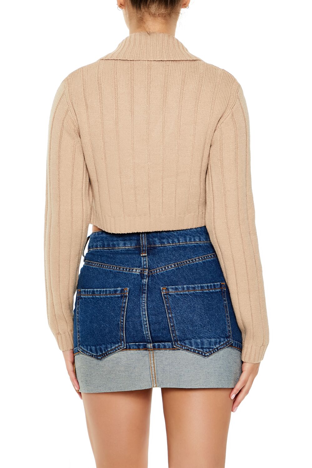  Forever 21 Cropped Rib-Knit Cardigan Sweater - tan - Bonton