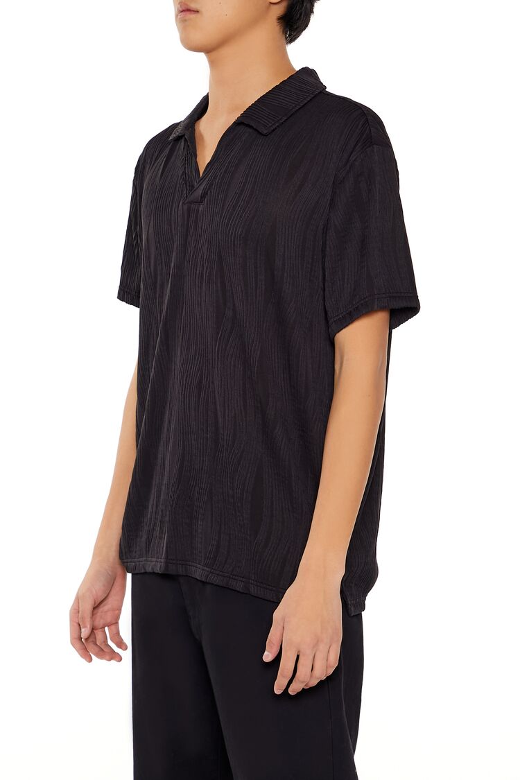  Forever 21 Textured Slim-Fit V-Neck Polo Shirt - black - Bonton