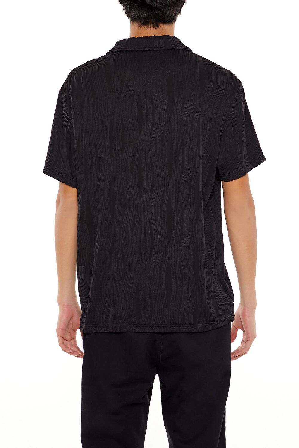  Forever 21 Textured Slim-Fit V-Neck Polo Shirt - black - Bonton