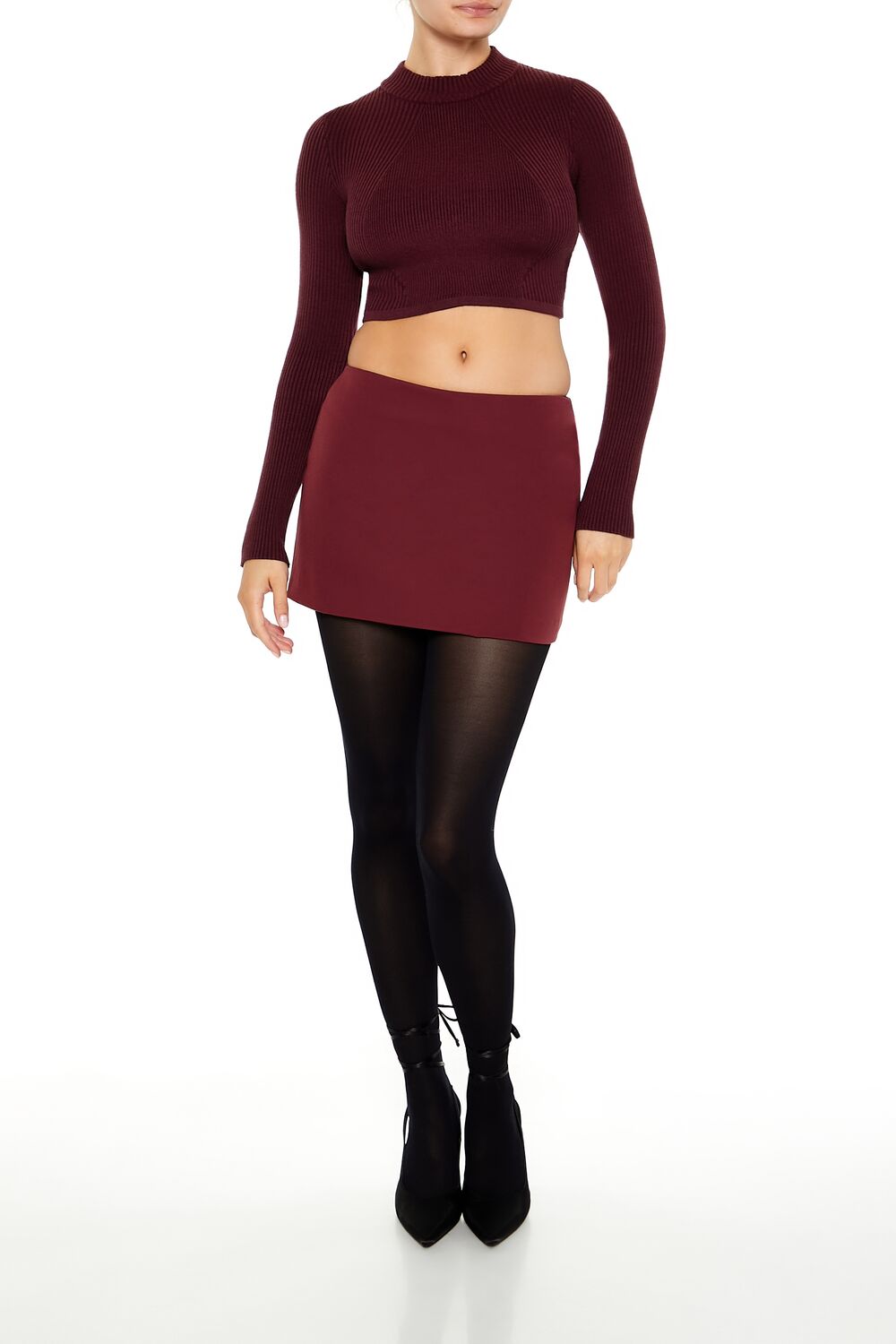  Forever 21 Cropped Mock Neck Sweater - black - Bonton