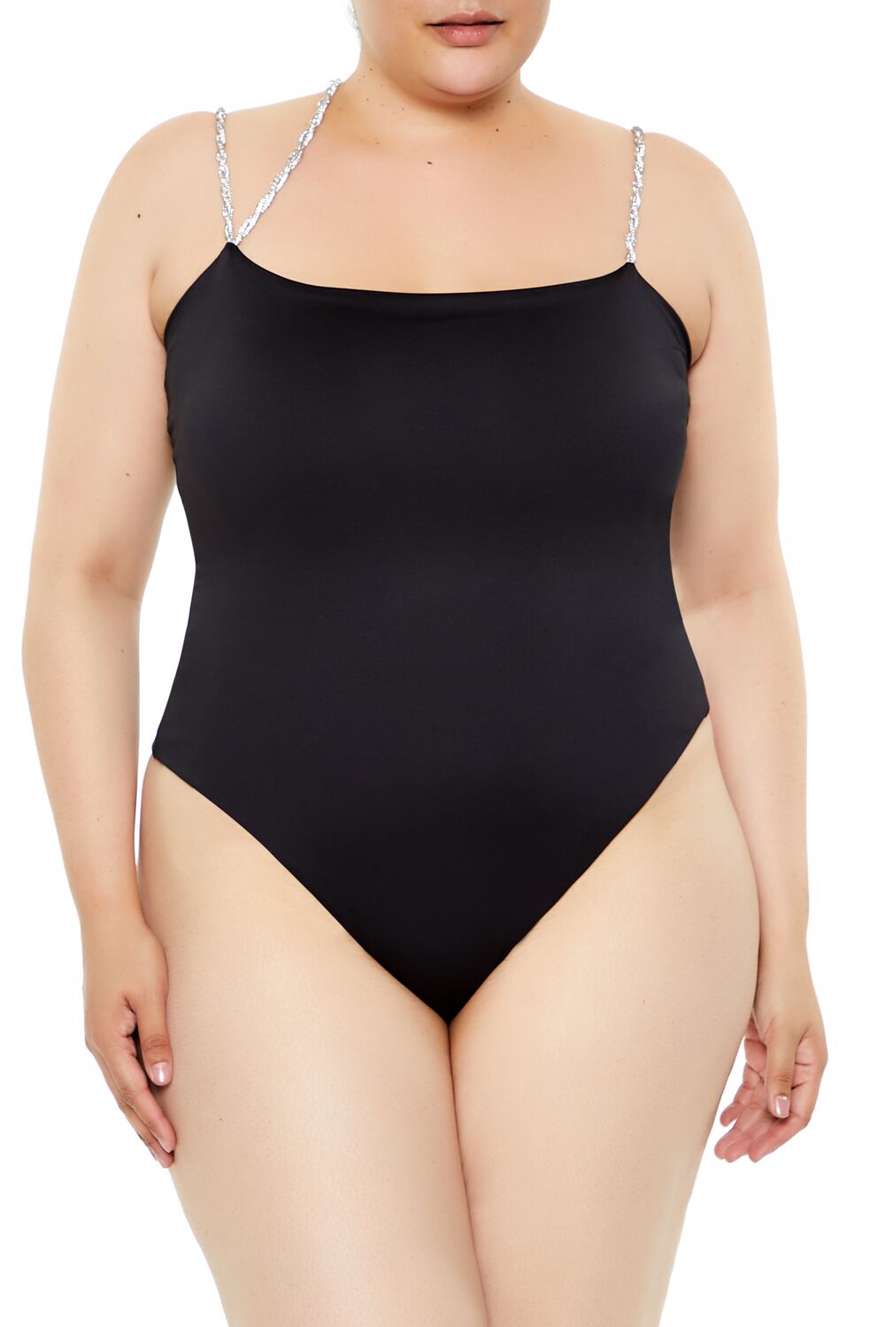  Forever 21 Plus Size Contour Sculpt Metallic-Strap Bodysuit - black - Bonton
