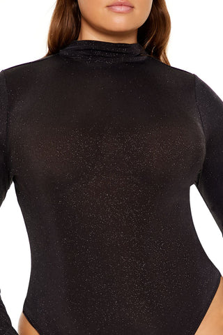 Plus Size Glitter Cowl Thong Bodysuit