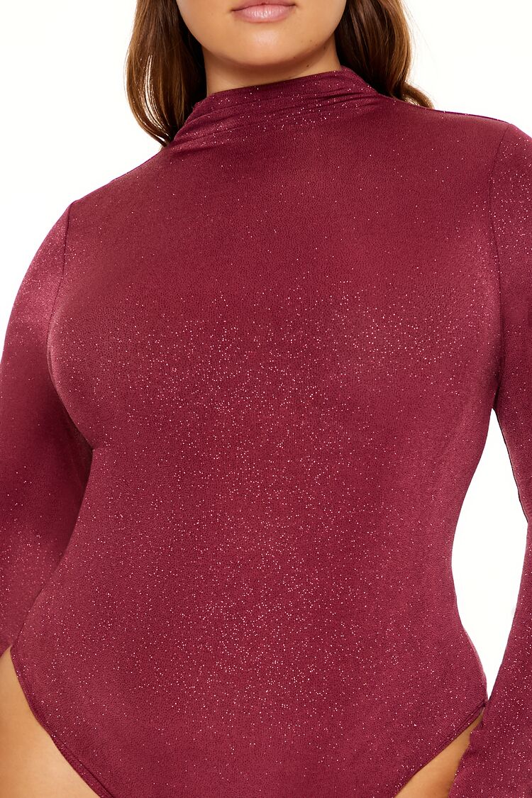  Forever 21 Plus Size Glitter Cowl Thong Bodysuit - burgundy - Bonton