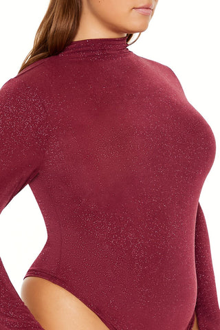 Plus Size Glitter Cowl Thong Bodysuit