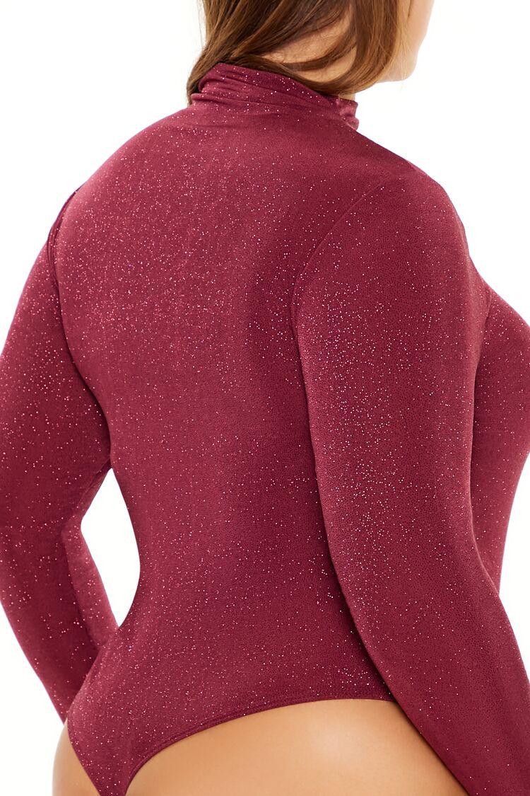  Forever 21 Plus Size Glitter Cowl Thong Bodysuit - burgundy - Bonton