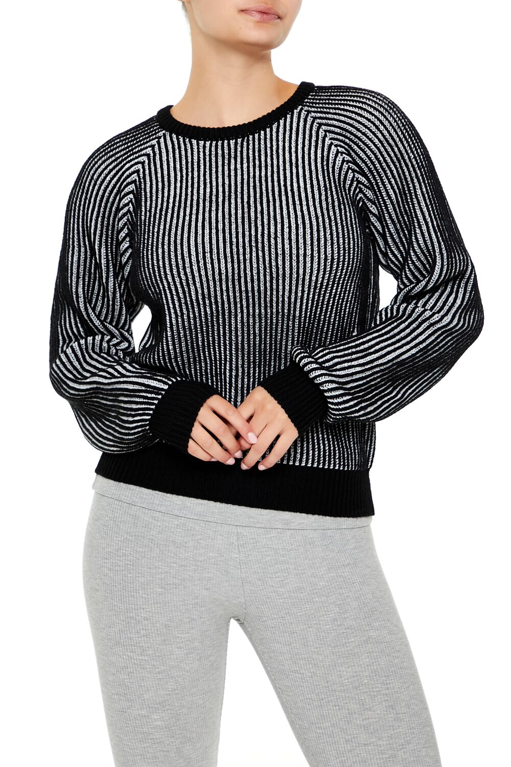  Forever 21 Striped Ribbed Knit Sweater - black white - Bonton