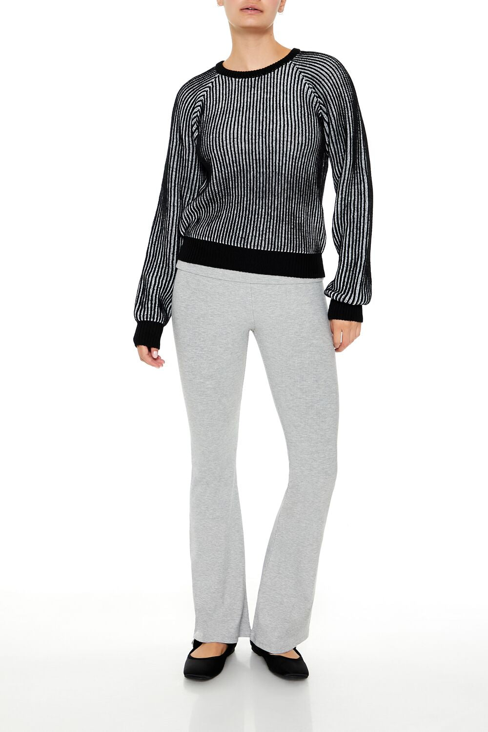  Forever 21 Striped Ribbed Knit Sweater - black white - Bonton