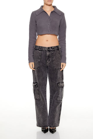 Cropped Rib-Knit Cardigan Sweater