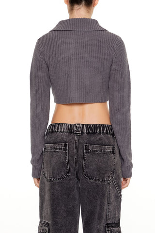 Cropped Rib-Knit Cardigan Sweater