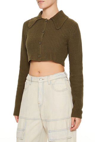 Cropped Rib-Knit Cardigan Sweater