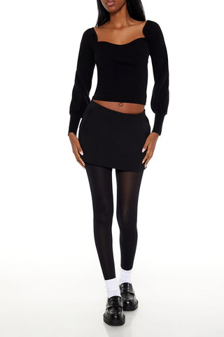 Gigot-Sleeve Sweater-Knit Crop Top