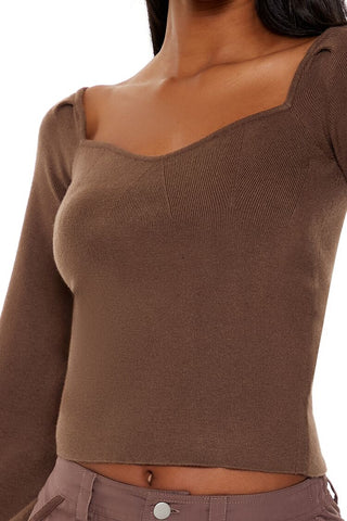 Gigot-Sleeve Sweater-Knit Crop Top