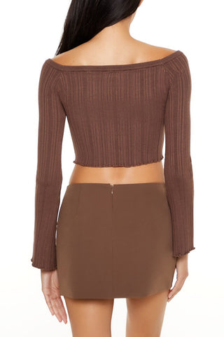 Off-the-Shoulder V-Hem Sweater