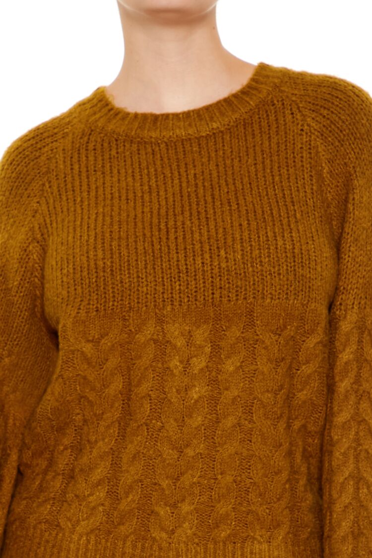  Forever 21 Peasant-Sleeve Cable Knit Sweater - root beer - Bonton