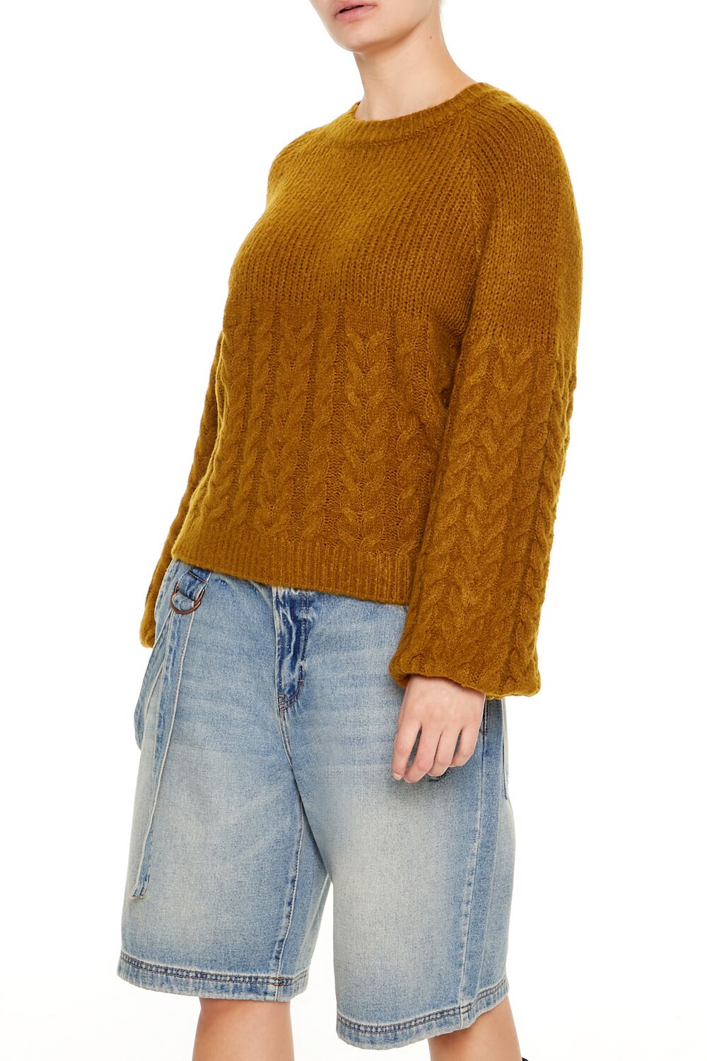  Forever 21 Peasant-Sleeve Cable Knit Sweater - root beer - Bonton