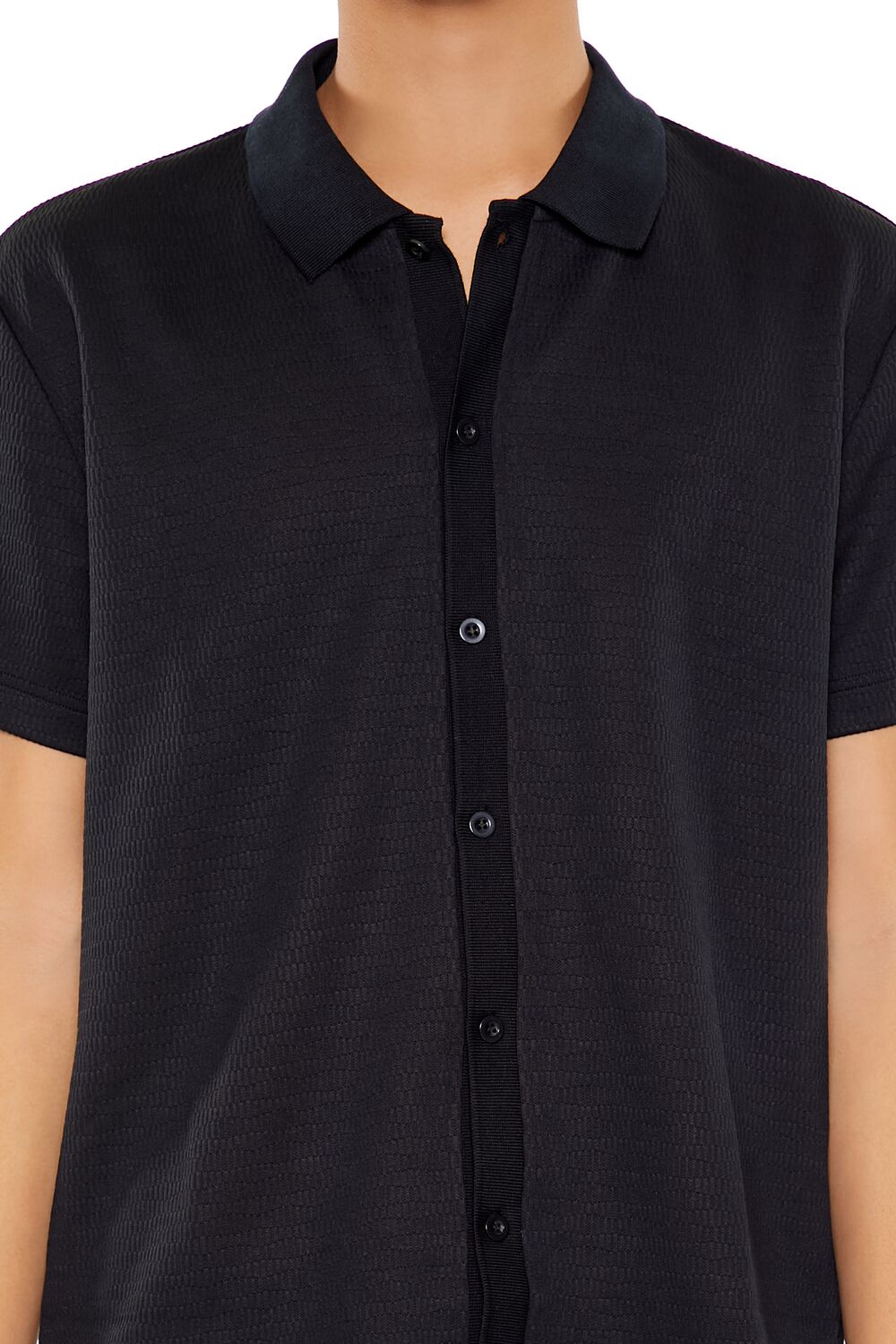  Forever 21 Textured Rib-Knit Button-Front Shirt - black - Bonton