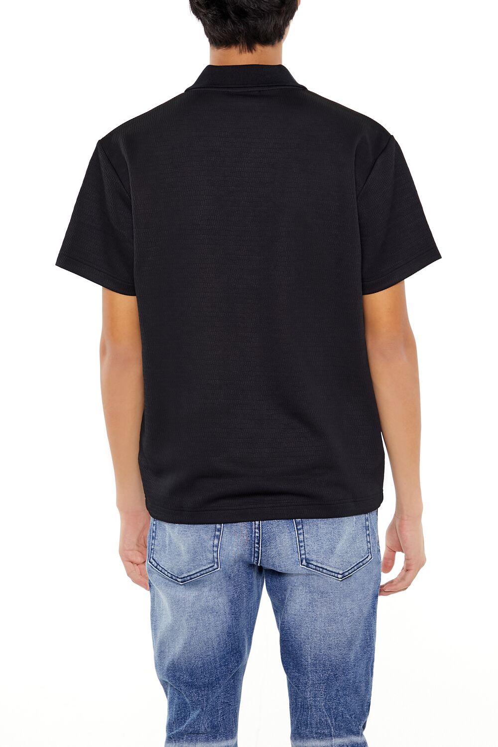  Forever 21 Textured Rib-Knit Button-Front Shirt - black - Bonton
