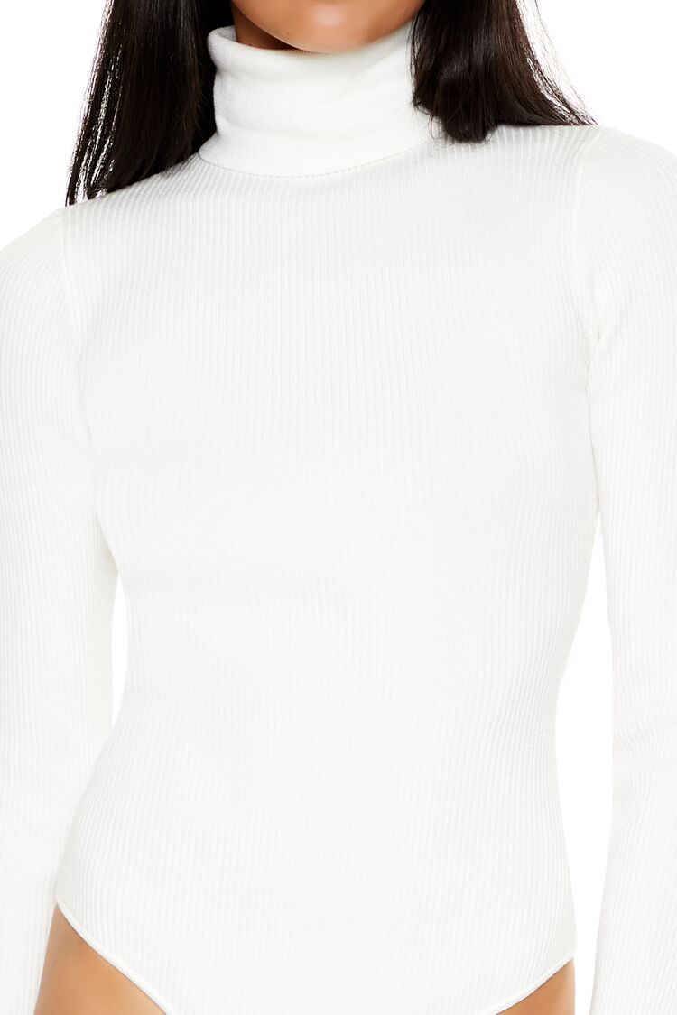  Forever 21 Sweater-Knit Turtleneck Bodysuit - white - Bonton