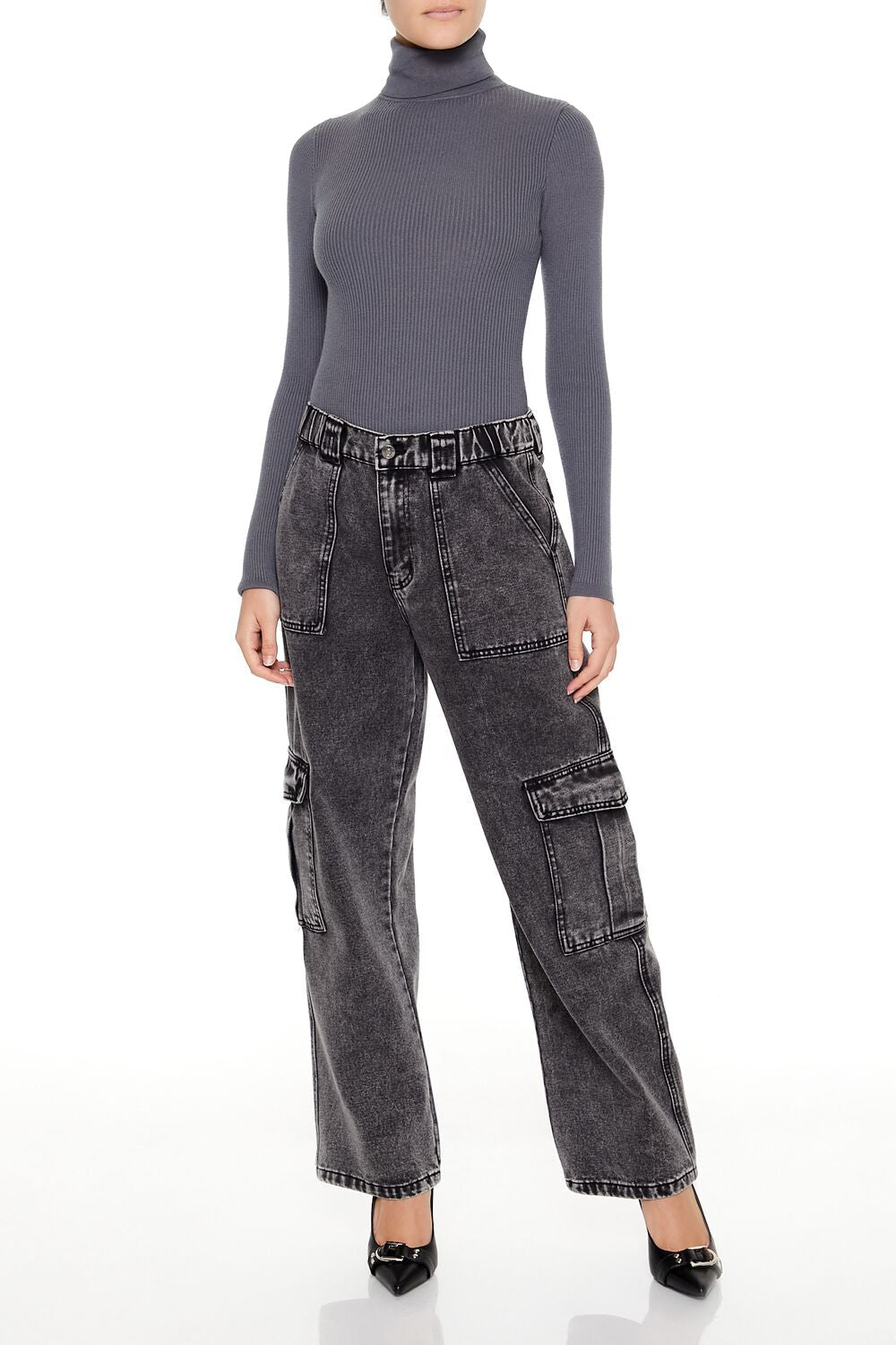  Forever 21 Sweater-Knit Turtleneck Bodysuit - white - Bonton