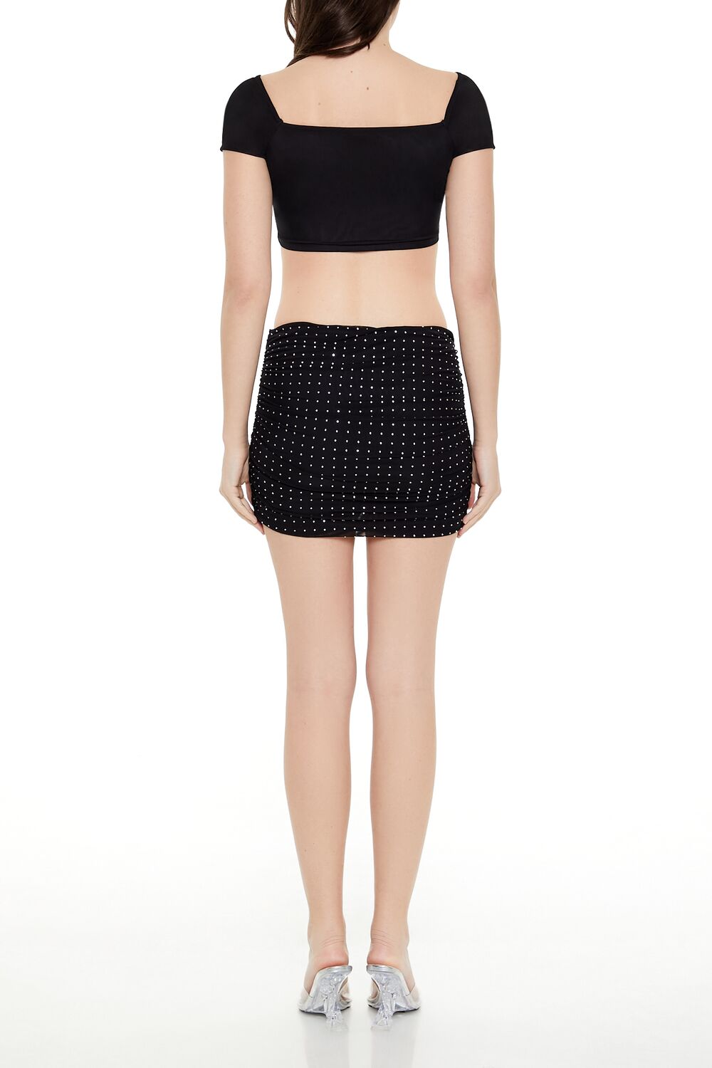  Forever 21 Ruched Rhinestone Mini Skirt - black - Bonton