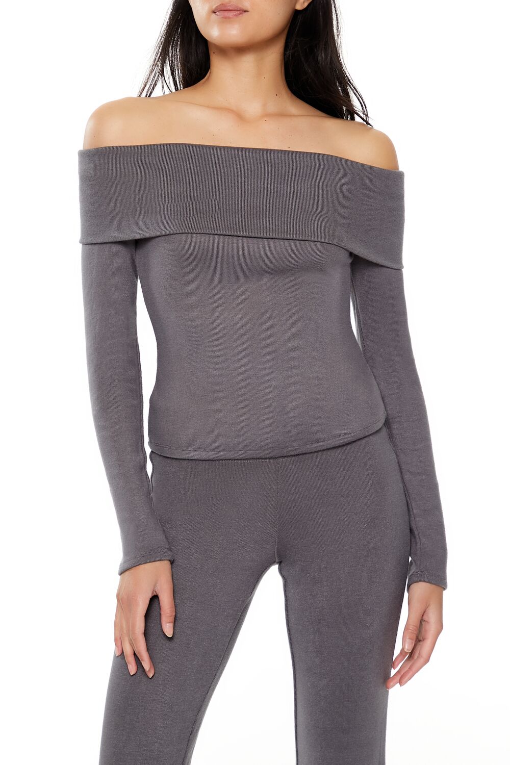  Forever 21 Foldover Off-the-Shoulder Top - grey - Bonton