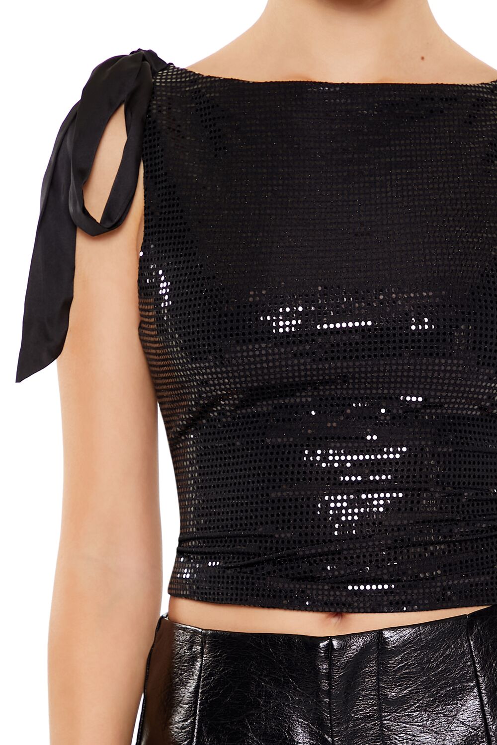  Forever 21 Sequin Bow Crop Top - white - Bonton